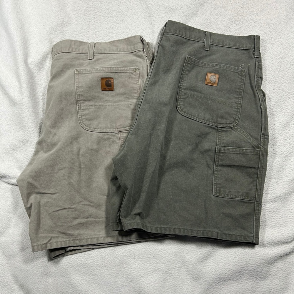 Carhartt Carpenter Shorts Mens 42 Tan Green Original Fit B25 Canvas Work 2 Pack